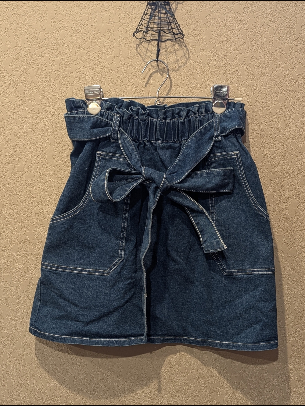 Kancy Kole New With Tag Denim Paperbag Waist Tie Skirt - Blue